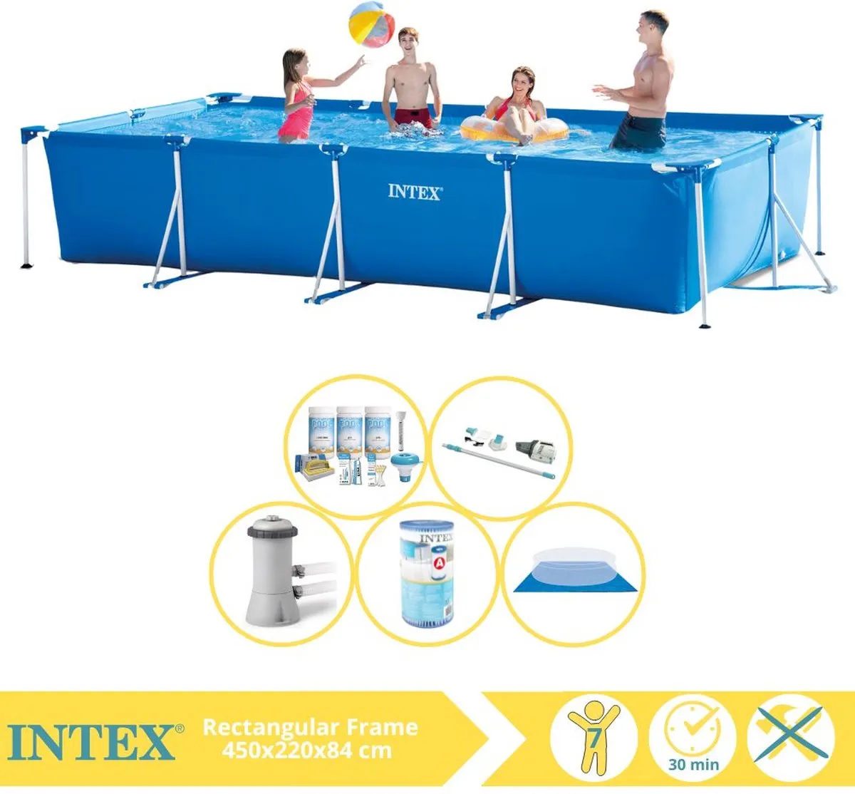 Intex Rectangular Frame Zwembad 450x220x84cm - 7127L Blauw - 28273NP