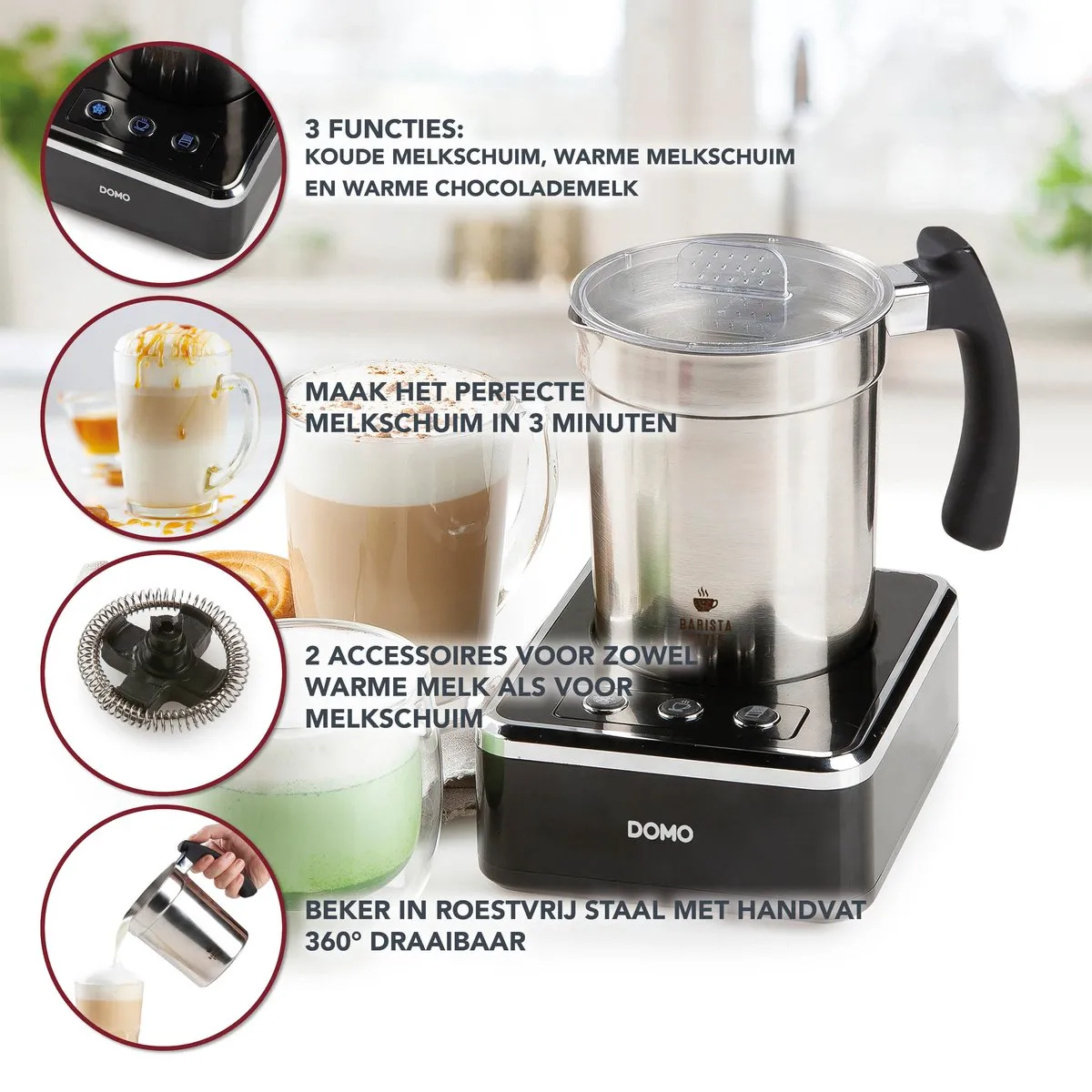 Domo DO717MF Melkopschuimer - 650W - 230ml - Zwart