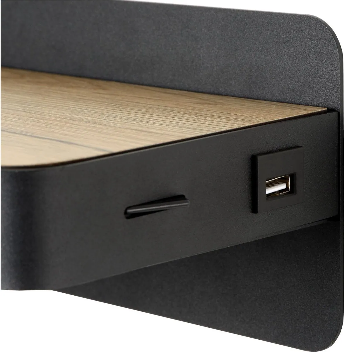 Lucide ATKIN Bedlamp/Wandlamp 6W 3000K - USB Oplaadpunt - Zwart