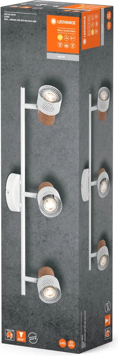 LEDVANCE Decor Spot Cork GU10 - 3x3,4W 690lm Warm Wit - Dimbare Spot