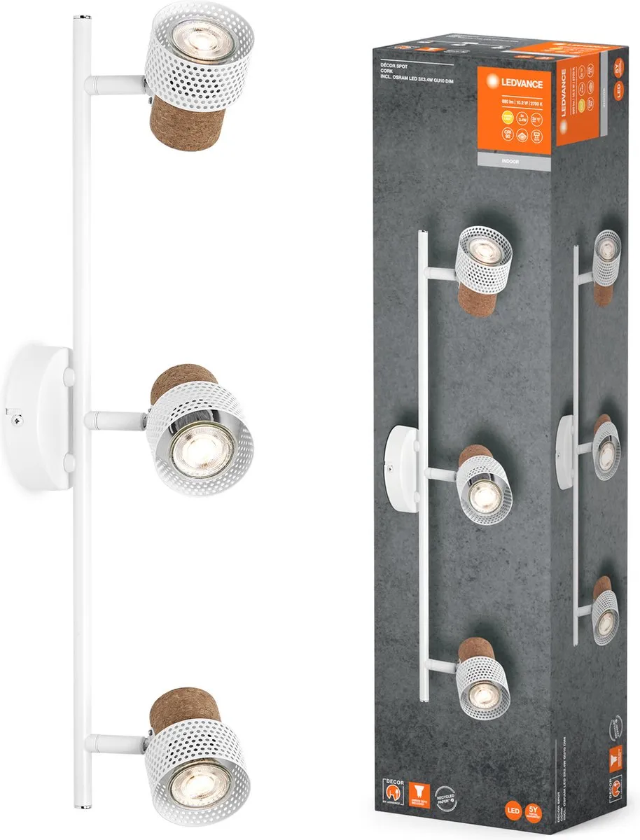 LEDVANCE Decor Spot Cork GU10 - 3x3,4W 690lm Warm Wit - Dimbare Spot