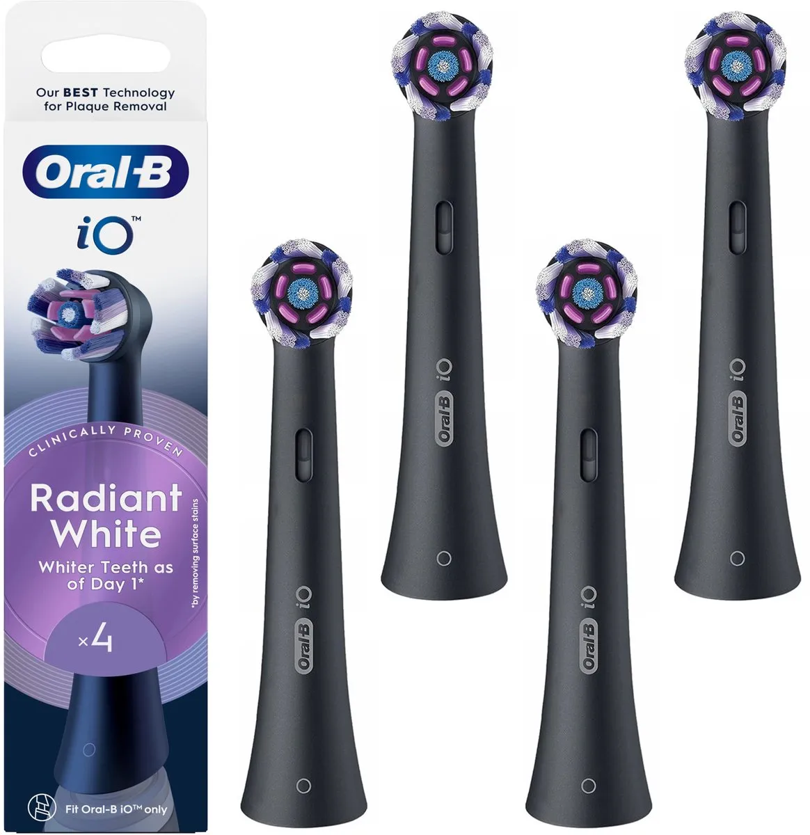Oral-B iO Radiant Black WB-4 Opzetborstels - 4 Stuks