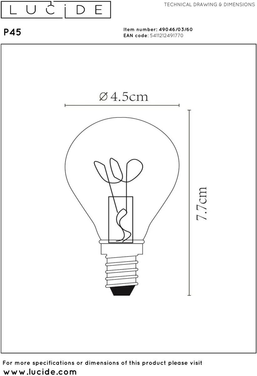 Lucide P45 LED Filamentlamp E14 3W 2700K - Transparant