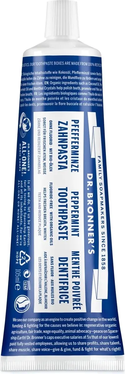 Dr. Bronner's Fluoride Vrije Tandpasta 140ml