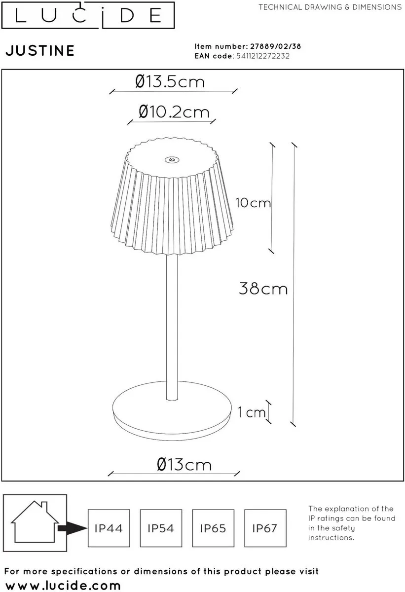 Lucide Justine Oplaadbare Tafellamp Beige - LED 2W 2700K IP54