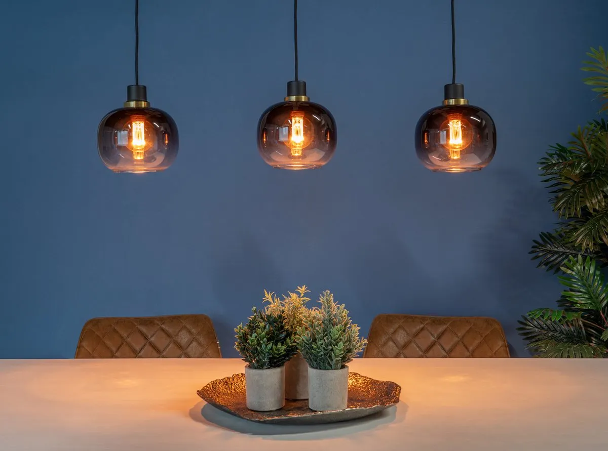 Eglo Oilella Hanglamp E27 95cm - Smoke Glas - Zwart/Goud