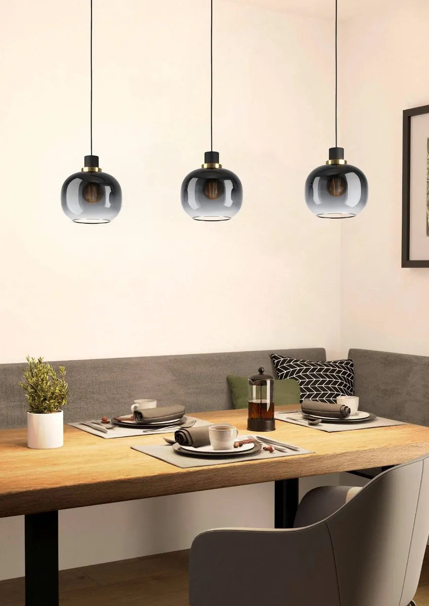 Eglo Oilella Hanglamp E27 95cm - Smoke Glas - Zwart/Goud