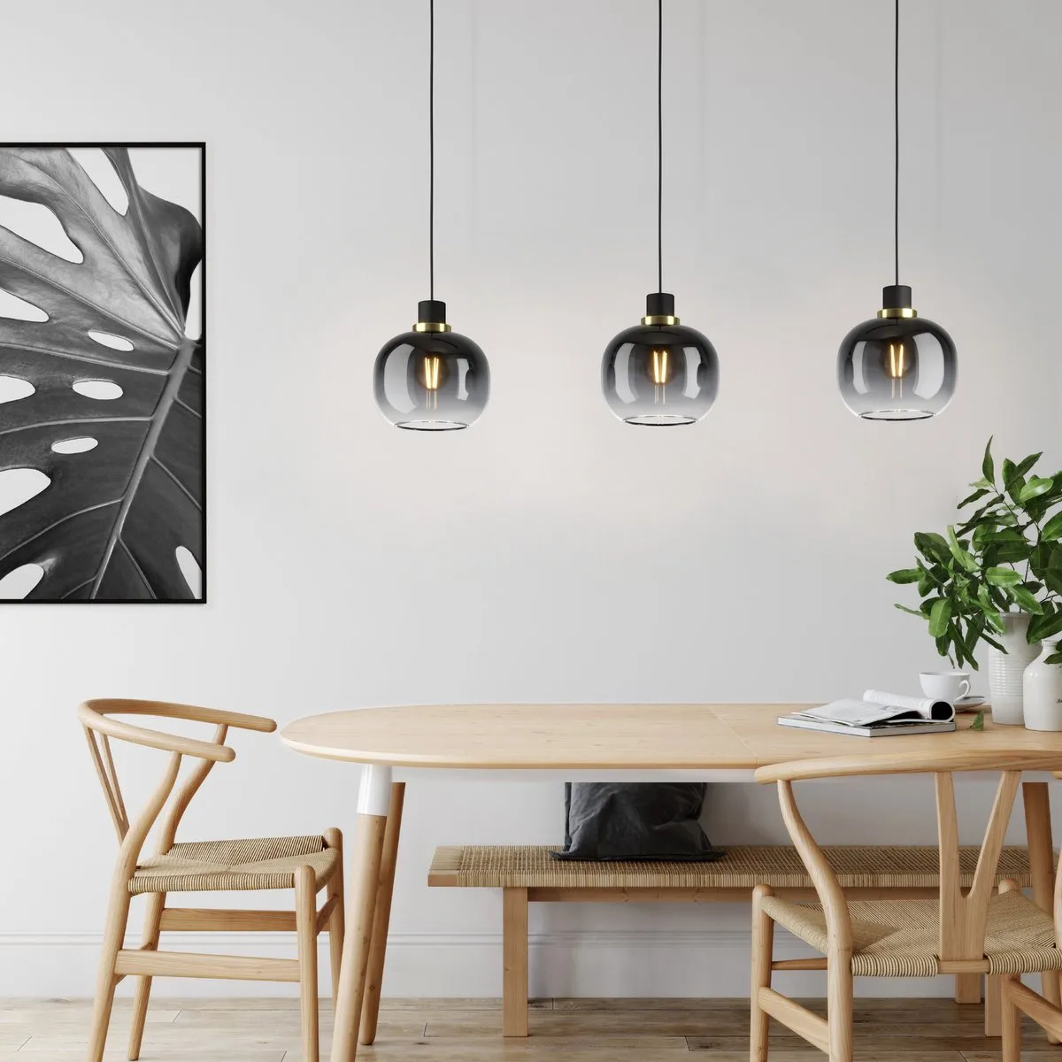 Eglo Oilella Hanglamp E27 95cm - Smoke Glas - Zwart/Goud - afbeelding 6 van 6