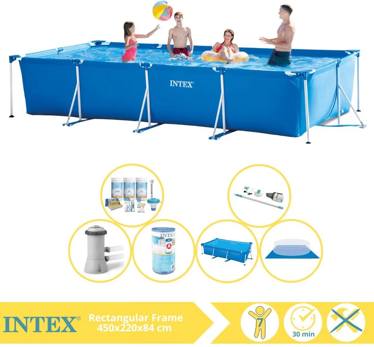 Intex 28273NP Opzetzwembad 450x220x84cm - Blauw/Wit - Incl. pomp & onderhoudspakket