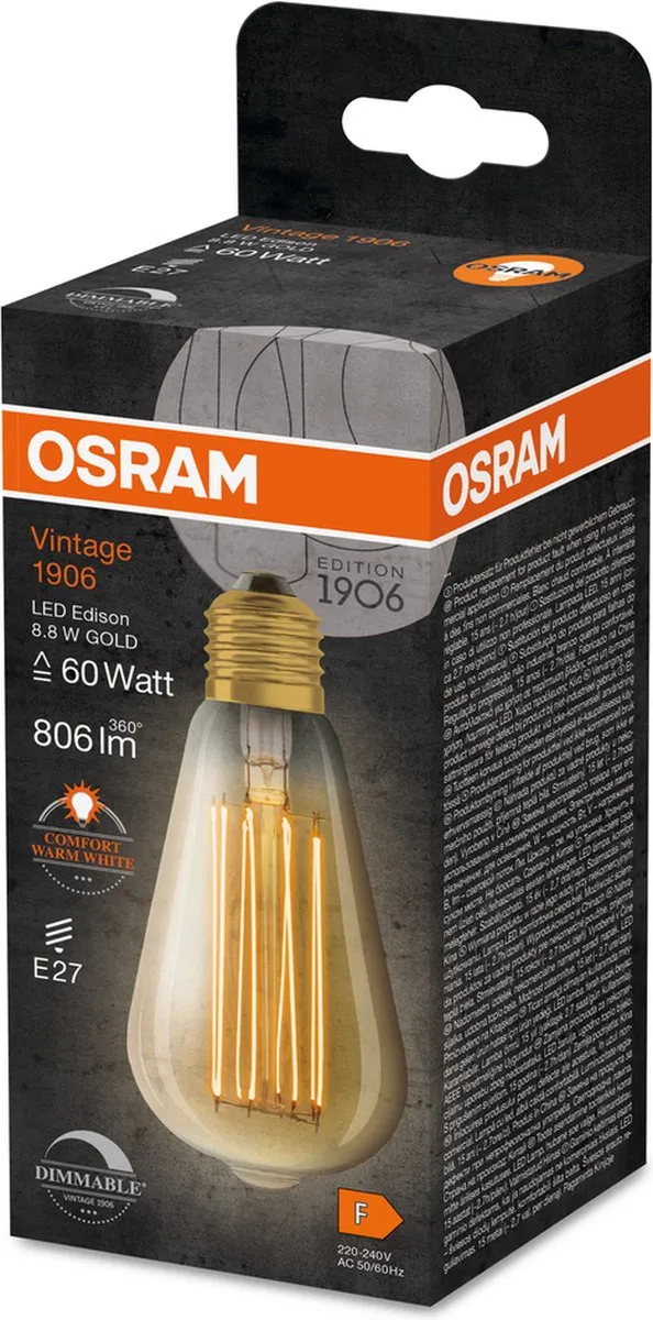 LEDVANCE Vintage 1906 LED E27 8.8W 806lm - Zeer Warm Wit 2200K