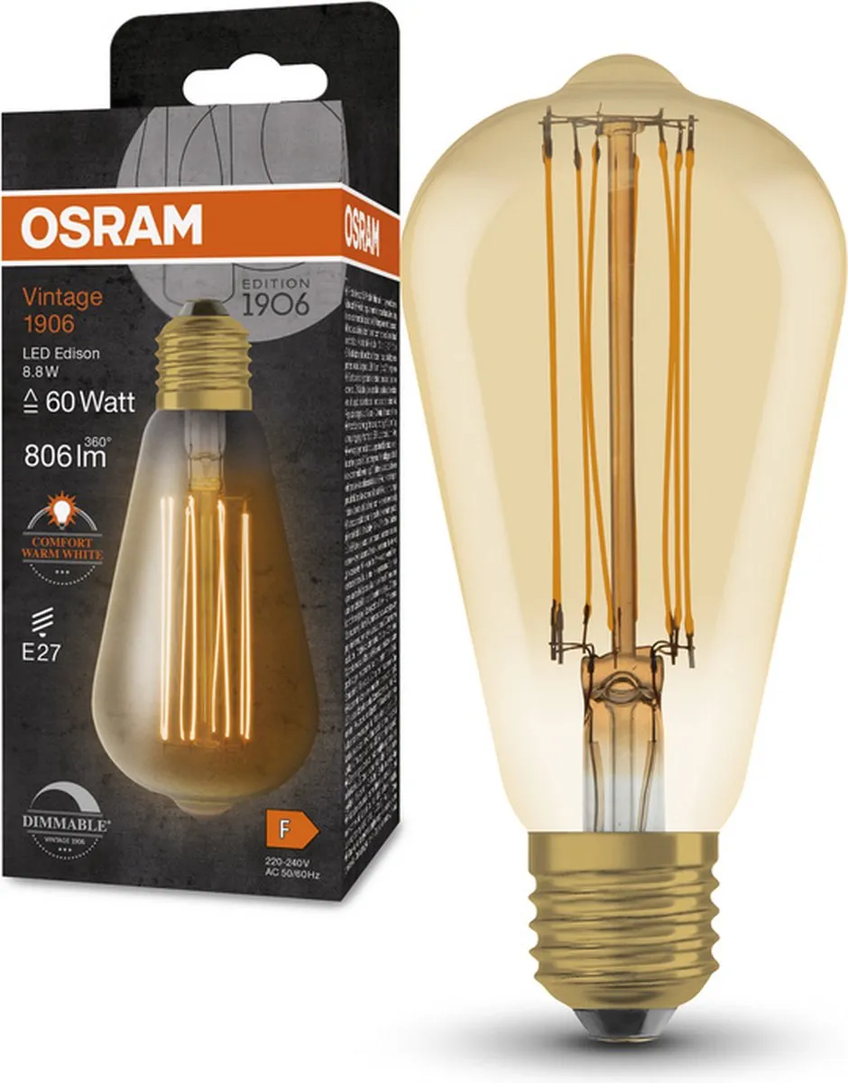 LEDVANCE Vintage 1906 LED E27 8.8W 806lm - Zeer Warm Wit 2200K
