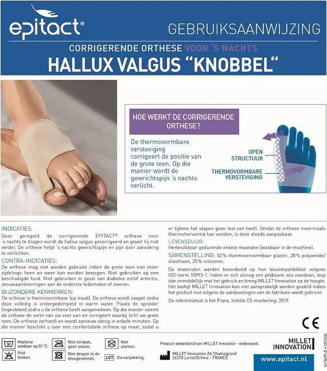 Epitact Hallux Valgus Orthese Nacht - Maat 42/45 - Beige