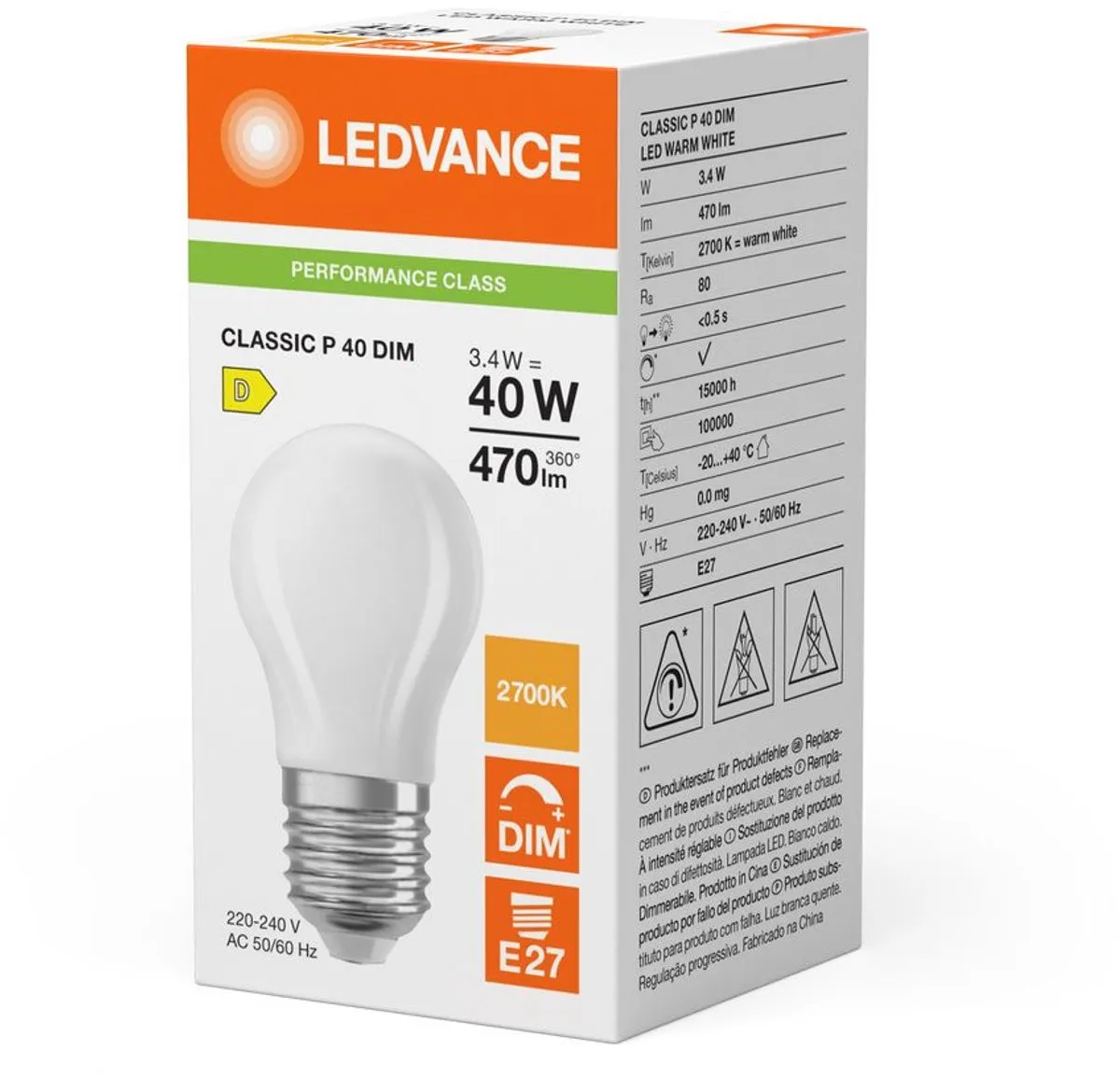 LEDVANCE P45 Filament E27 3.4W 470lm - Mat Glas