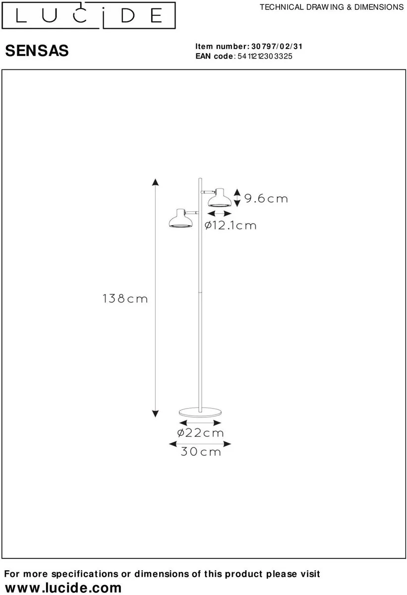 Lucide Sensas Vloerlamp 2xGU10 ES111 - Wit - afbeelding 6 van 6