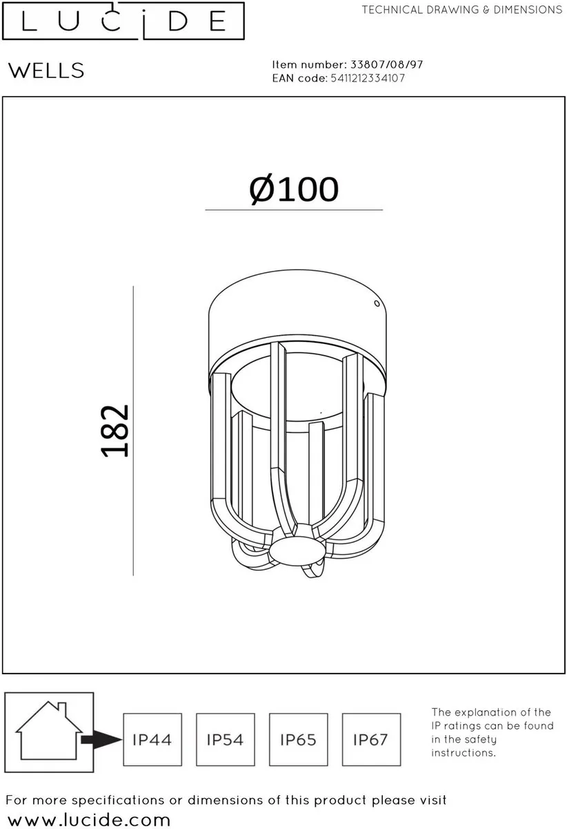 Lucide WELLS Plafonnière Ø10cm LED 8W 2700K - Roestbruin