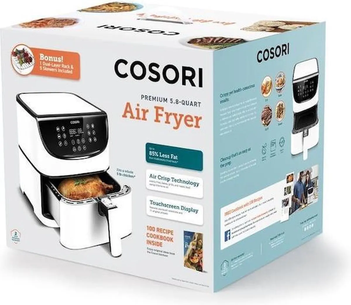 Cosori CP158-AF-RXW Airfryer – 5.5 l – 1700 W – Anti-aanbaklaag – BPA-vrij – Met display – Timerfunctie – Oververhittingsbeveiliging
