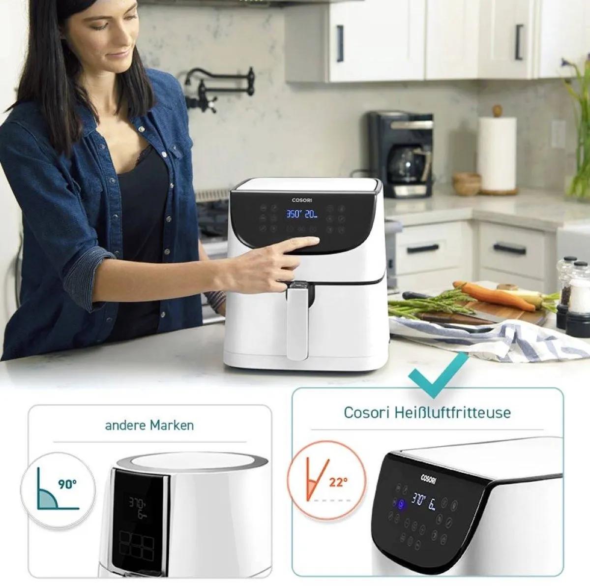 Cosori CP158-AF-RXW Airfryer – 5.5 l – 1700 W – Anti-aanbaklaag – BPA-vrij – Met display – Timerfunctie – Oververhittingsbeveiliging