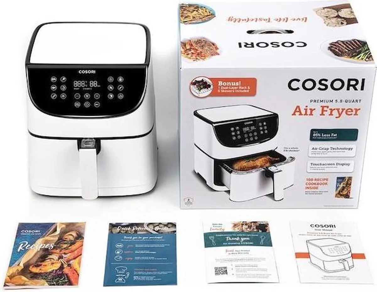 Cosori CP158-AF-RXW Airfryer – 5.5 l – 1700 W – Anti-aanbaklaag – BPA-vrij – Met display – Timerfunctie – Oververhittingsbeveiliging