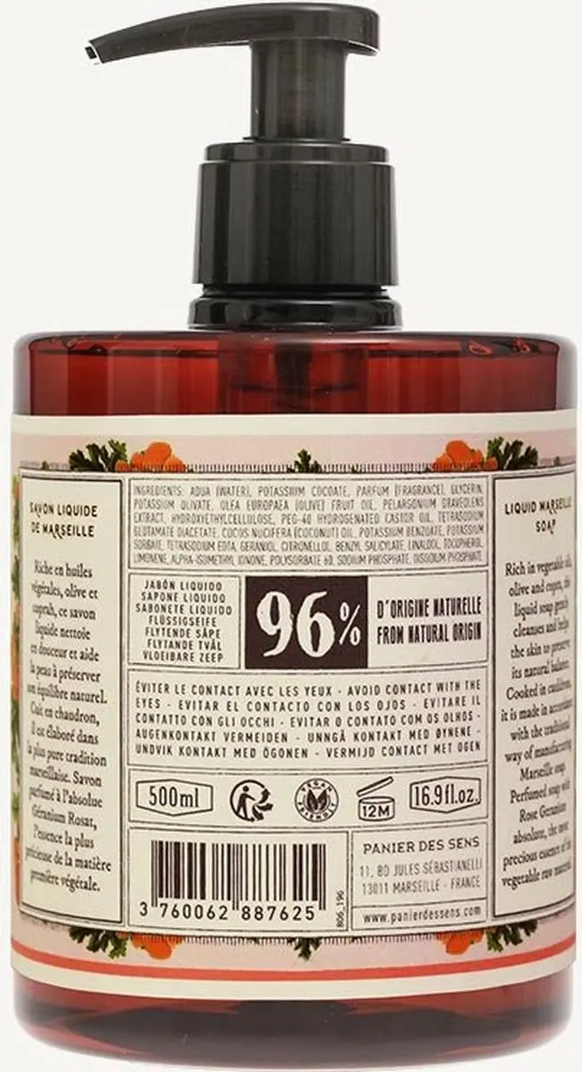Panier des Sens Rozengeranium Vloeibare Handzeep 500ml
