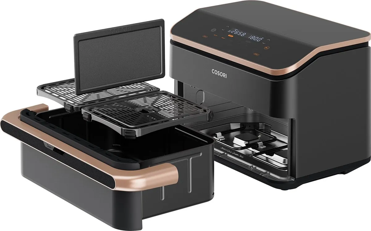 Cosori Twinfry Dubbele Airfryer XXL - Heteluchtfriteuse 10 liter - Twee kookvakken of 1 MegaZone - 6 Programma's - Boven- en Onderwarmte - Dual Zone Technologie
