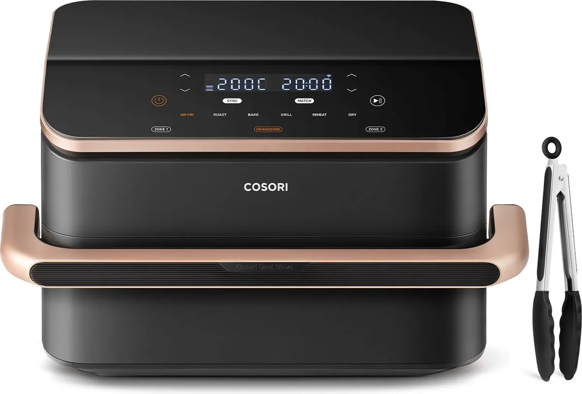 Cosori Twinfry Dubbele Airfryer XXL - Heteluchtfriteuse 10 liter - Twee kookvakken of 1 MegaZone - 6 Programma's - Boven- en Onderwarmte - Dual Zone Technologie