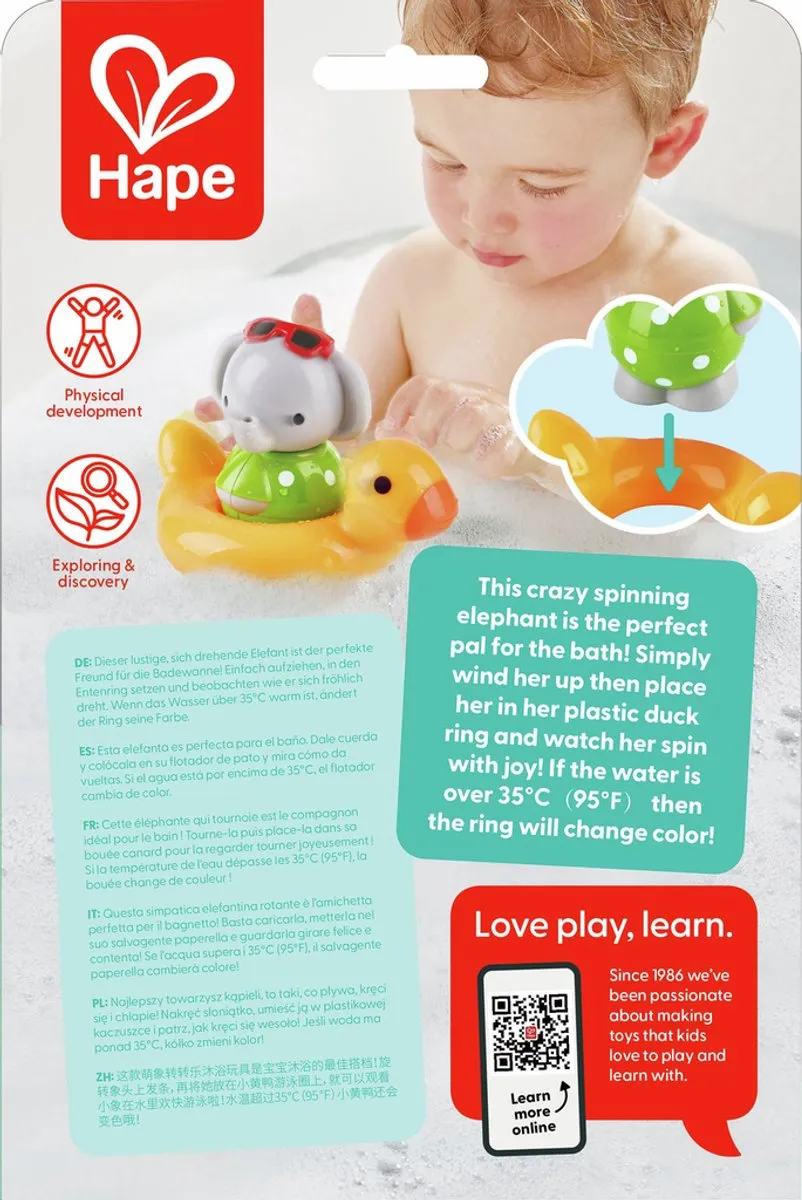 Hape Spin Splash 'n' Swim Olifant E0222 - Veelkleurig