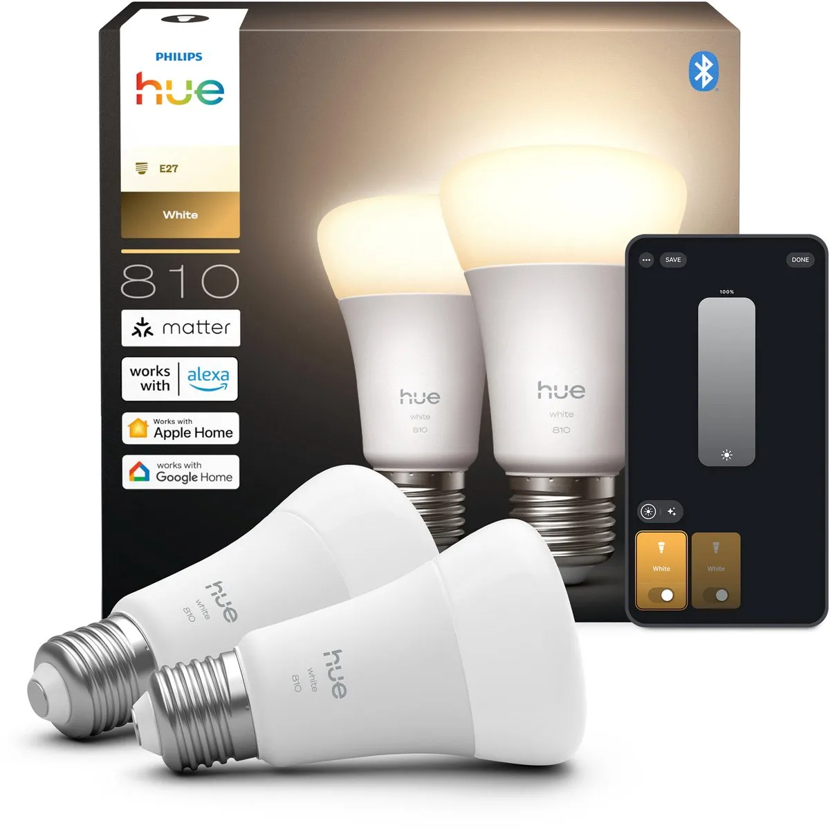 Philips Hue Slimme LED A60 Warm Wit E27 - 2 Stuks