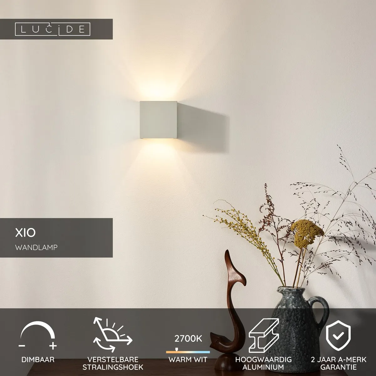 Lucide XIO Wandlamp LED 1x4W 2700K - Verstelbaar - Wit