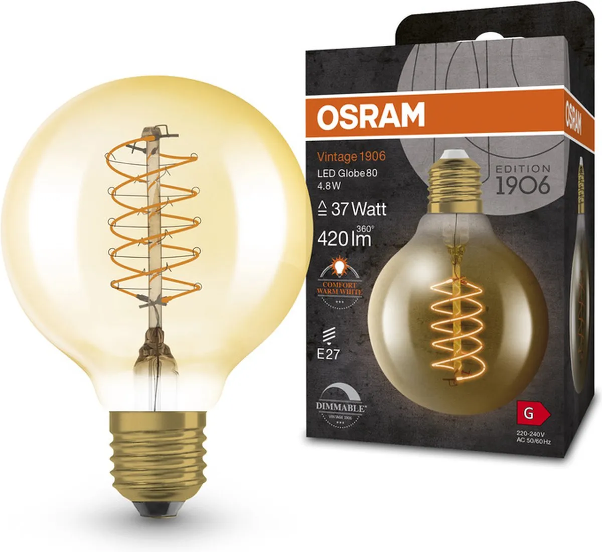 LEDVANCE Vintage 1906 E27 Globe 4.8W - 420lm - Zeer Warm Wit (2200K)