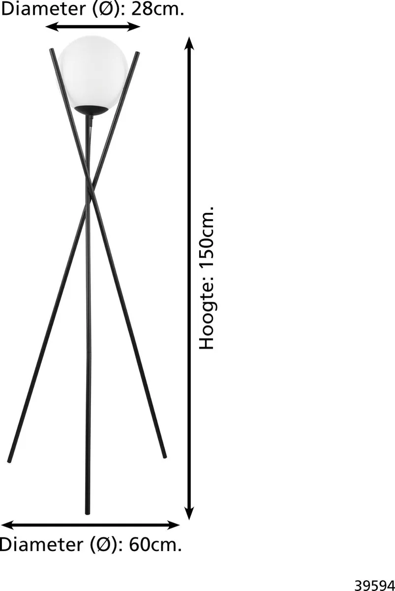 Eglo Salvezinas Staande lamp E27 - 150cm - Zwart/wit - afbeelding 6 van 6