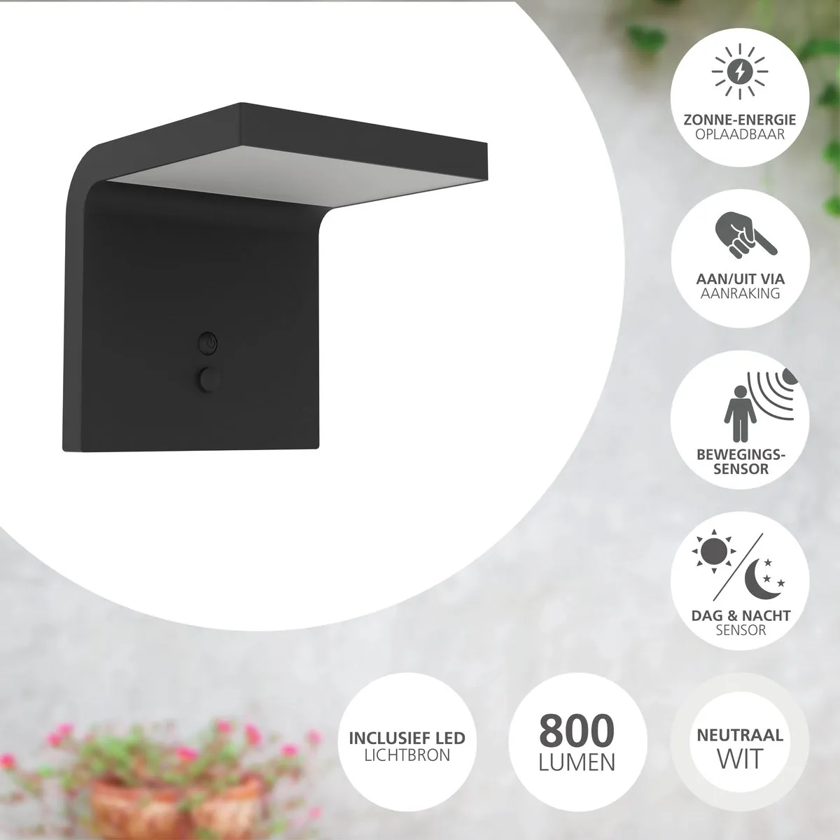 Eglo Spiante Solar Wandlamp LED 14cm - Zwart/Wit - afbeelding 6 van 6
