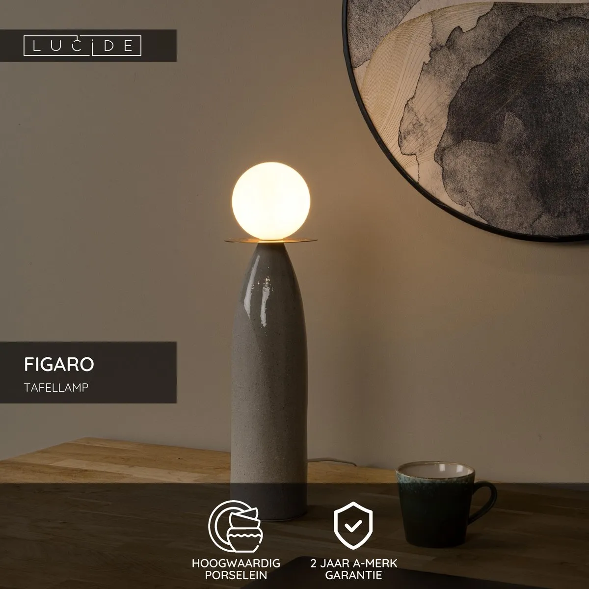 Lucide Figaro Tafellamp Ø12cm H48cm - Grijs