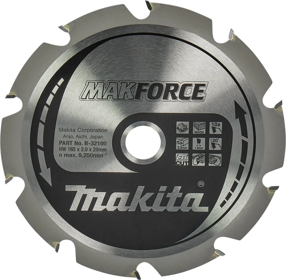 Makita MAKFORCE Zaagblad B-32100 - 165mm x 20mm - 10 Tanden