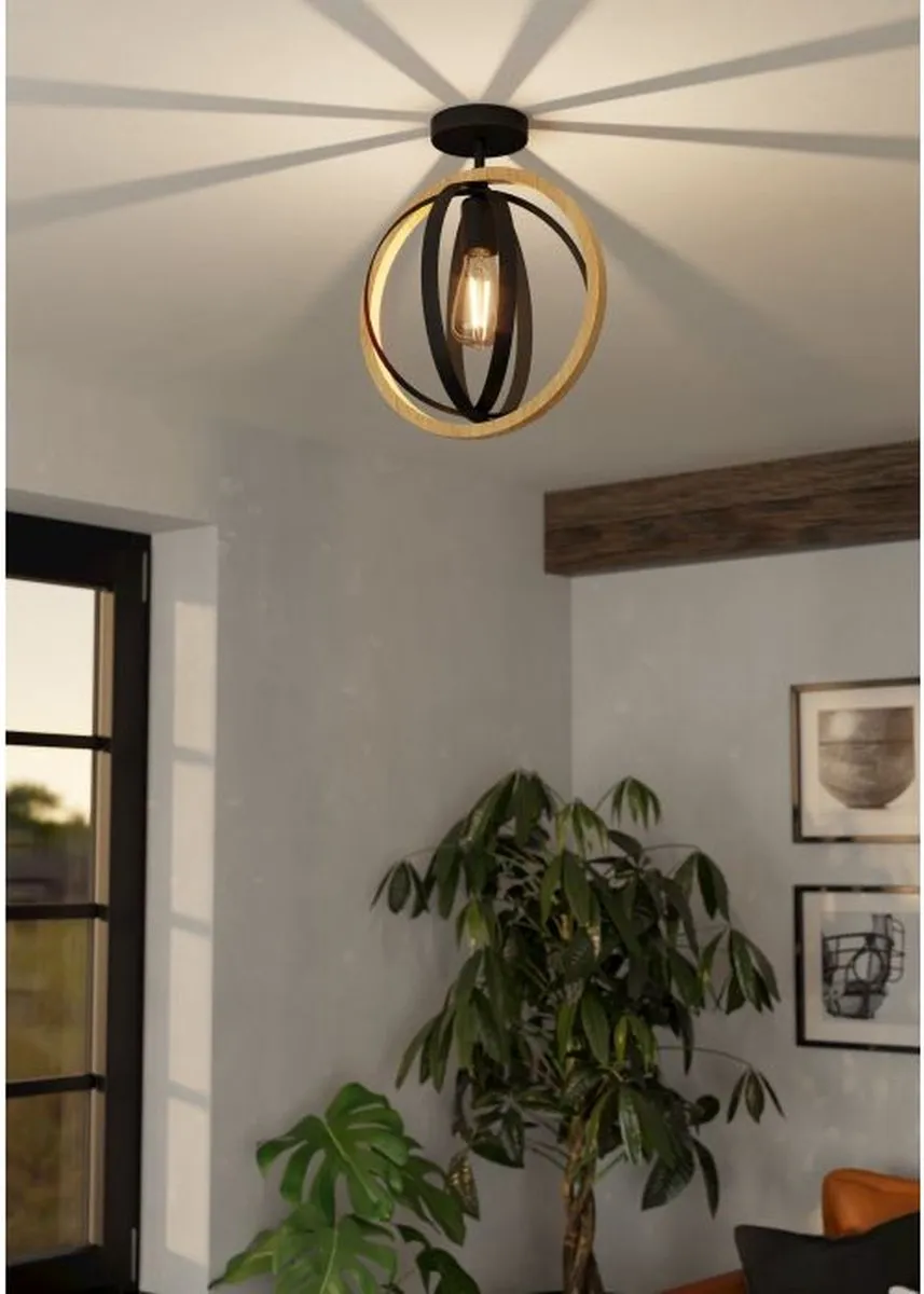 Eglo Basildon Plafondlamp E27 - 32cm Zwart/Bruin - afbeelding 6 van 6