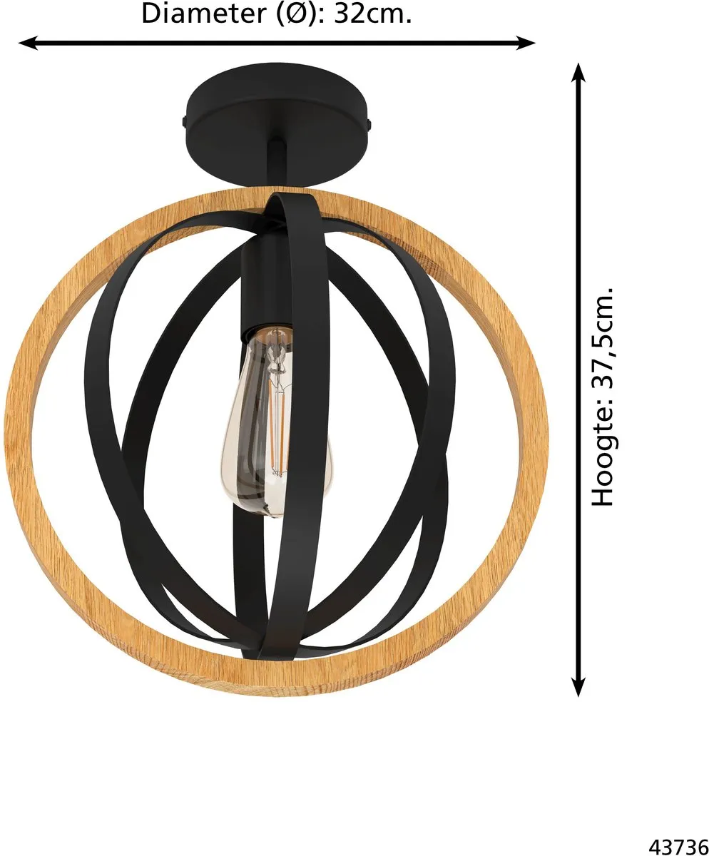 Eglo Basildon Plafondlamp E27 - 32cm Zwart/Bruin