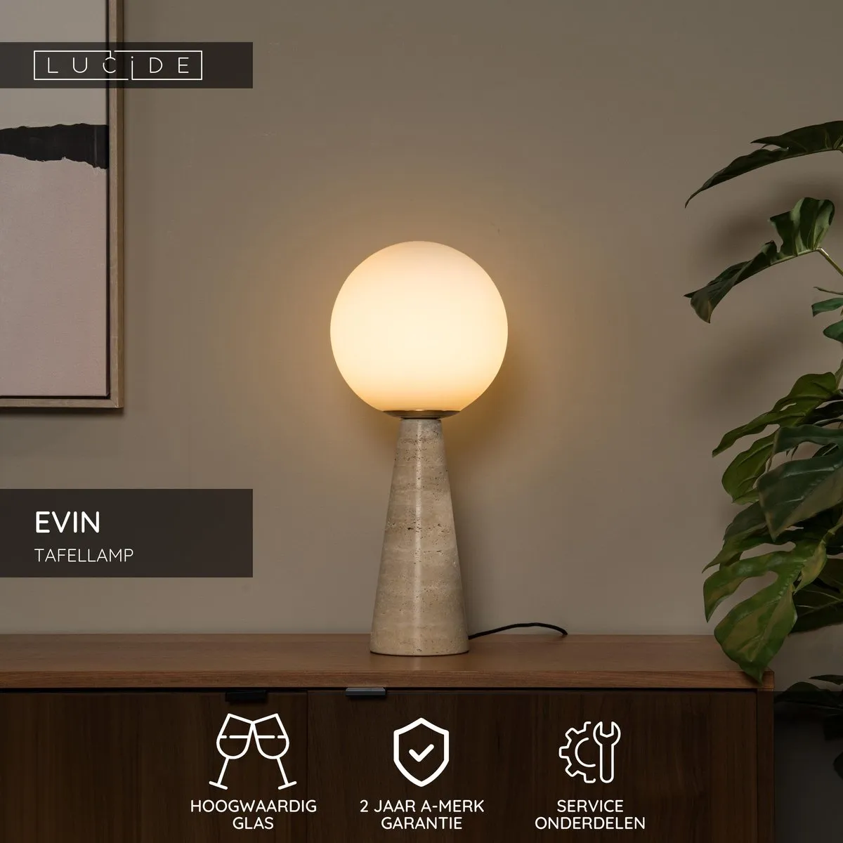 Lucide EVIN Tafellamp E27 Opaal - 20cm