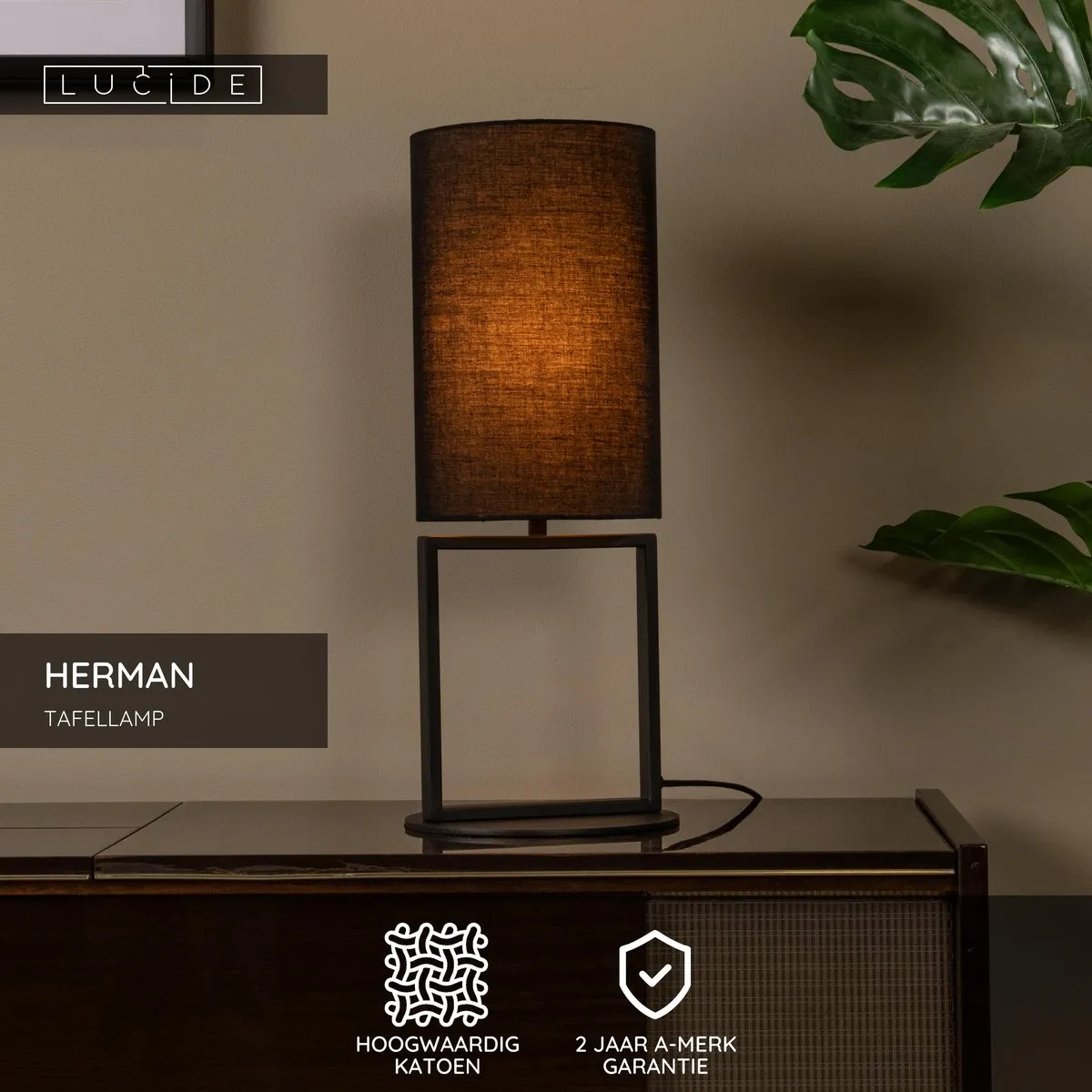Lucide Herman Tafellamp Ø20cm - E27 - Zwart