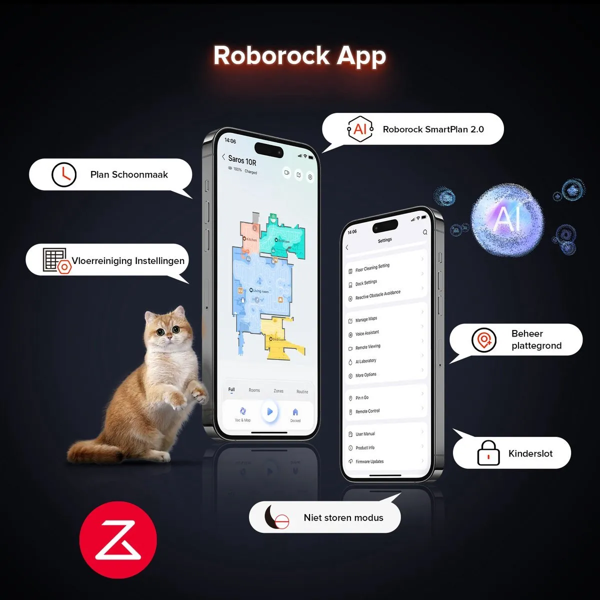Roborock Saros 10R Robotstofzuiger - 22000Pa - Zwart