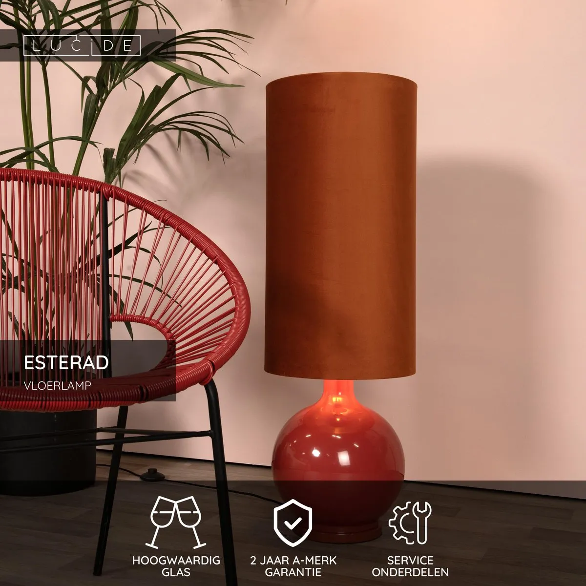 Lucide ESTERAD Vloerlamp - Ø34cm - 1xE27 - Oranje