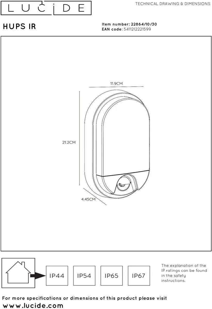 Lucide HUPS IR Wandlamp LED 10W 3000K - Zwart