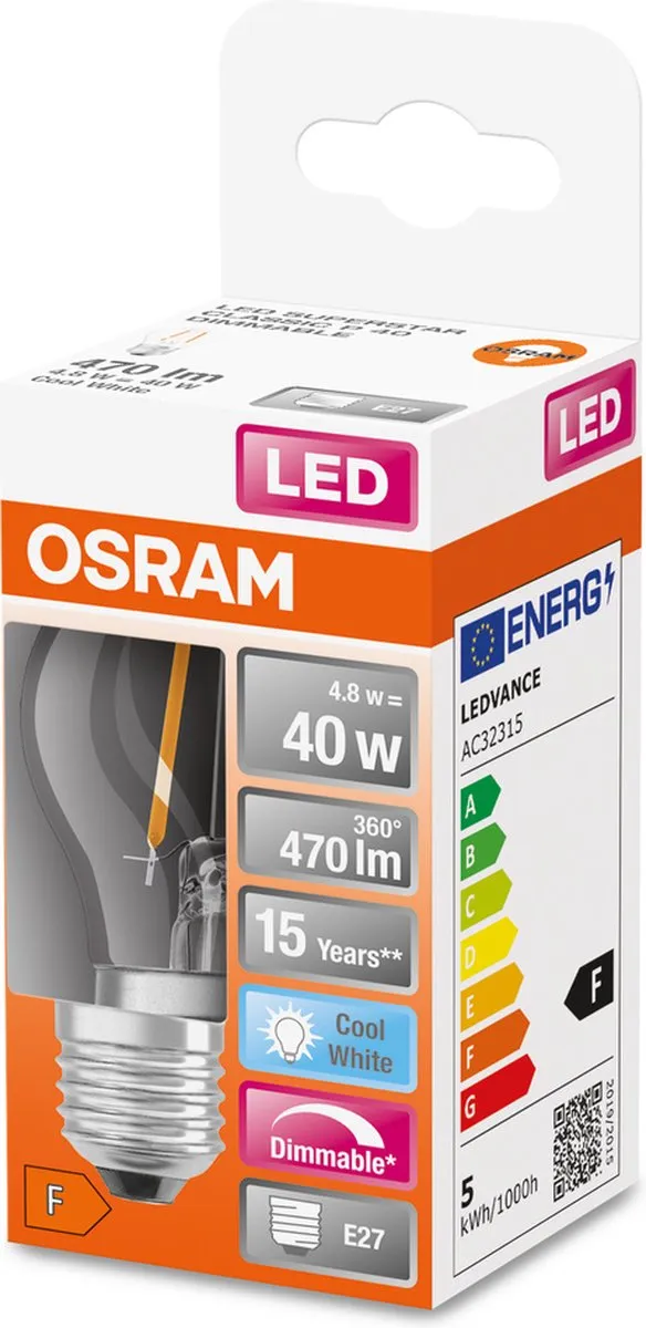 LEDVANCE Classic P45 E27 LED Kogellamp 5W 470lm - Helder