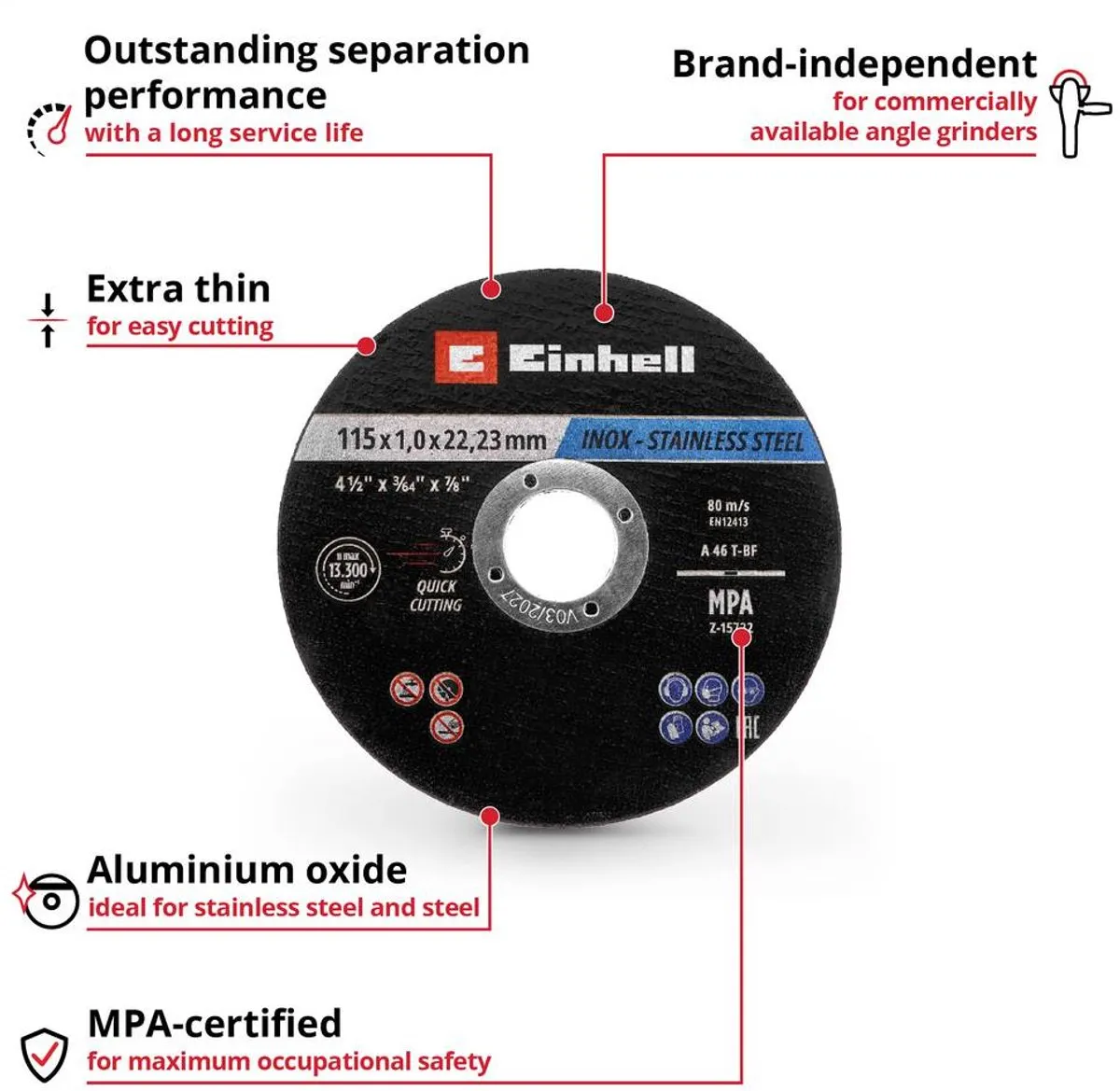 Einhell 711527 Doorslijpschijfset 115mm - Metaal/RVS/Staal/Blik - 100 Stuks