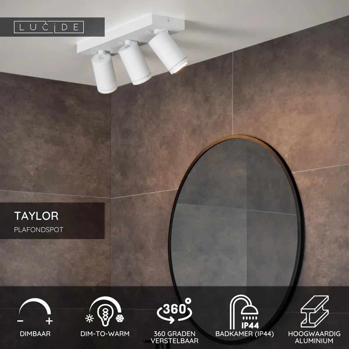Lucide Taylor Plafondspot LED 3x5W 2200K/3000K - IP44 Wit