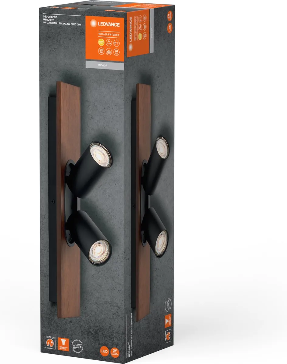 LEDVANCE Decor Spot Mercury GU10 - 2x3,4W 460lm Warm Wit - Zwart