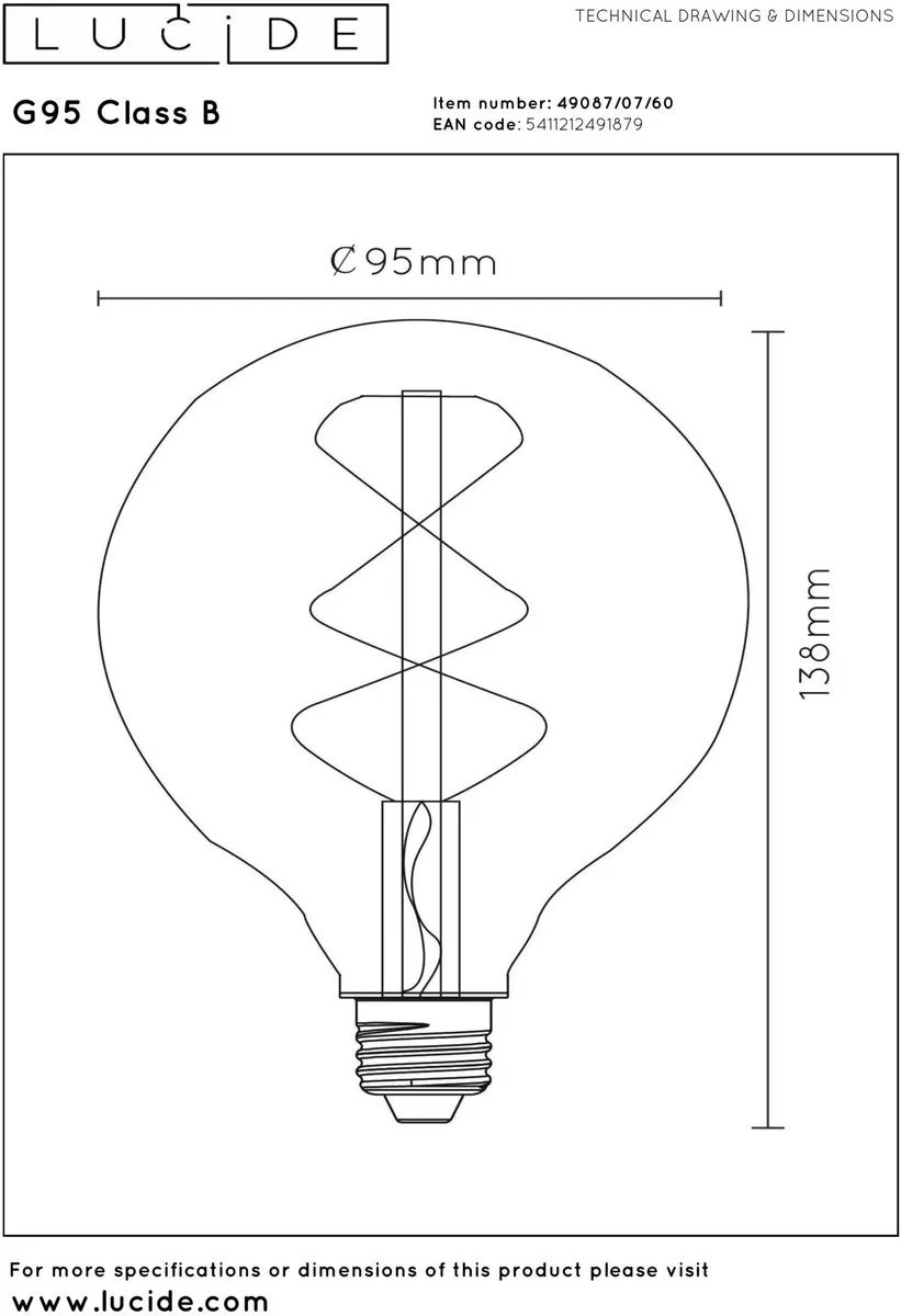 Lucide G95 Class B LED Lamp - 7W 2700K - E27 - Ø9,5cm - Transparant