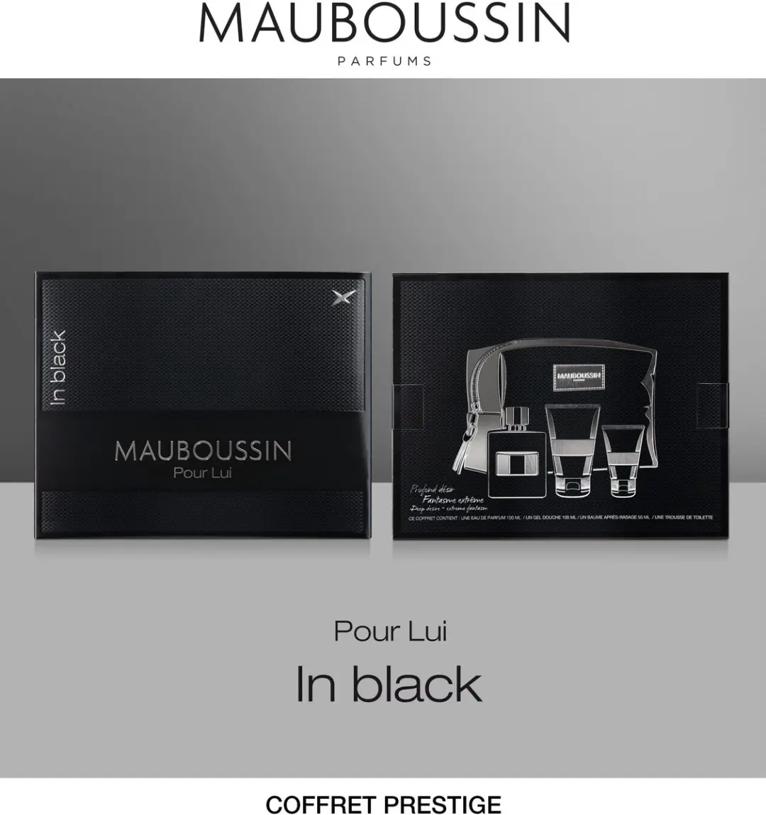 Mauboussin Pour Lui Gift Set - Eau de Parfum 100ml, Douchegel 100ml, Aftershave 50ml - Toilettas Zwart