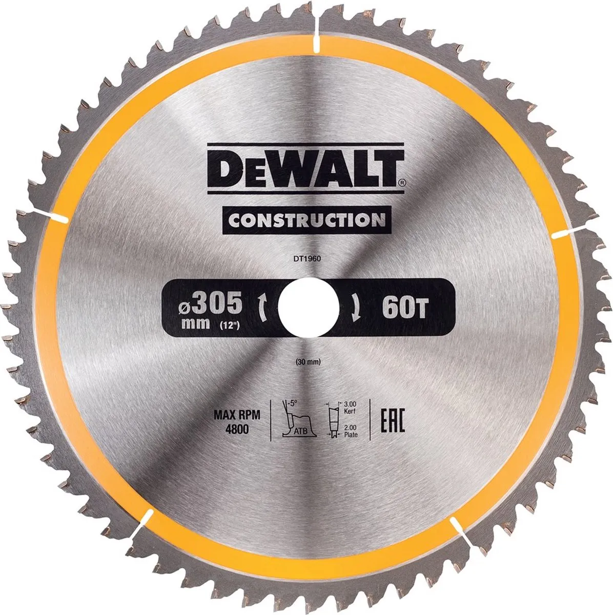 DeWalt DT1960-QZ Cirkelzaagblad Hout 305mm 60T