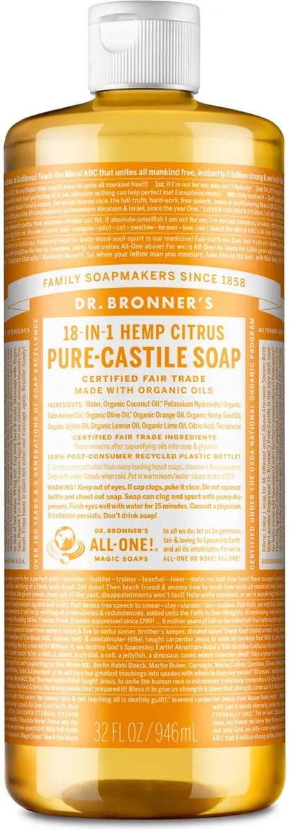 Dr. Bronner's Vloeibare Zeep 475ml - Citroenzuur - afbeelding 6 van 6