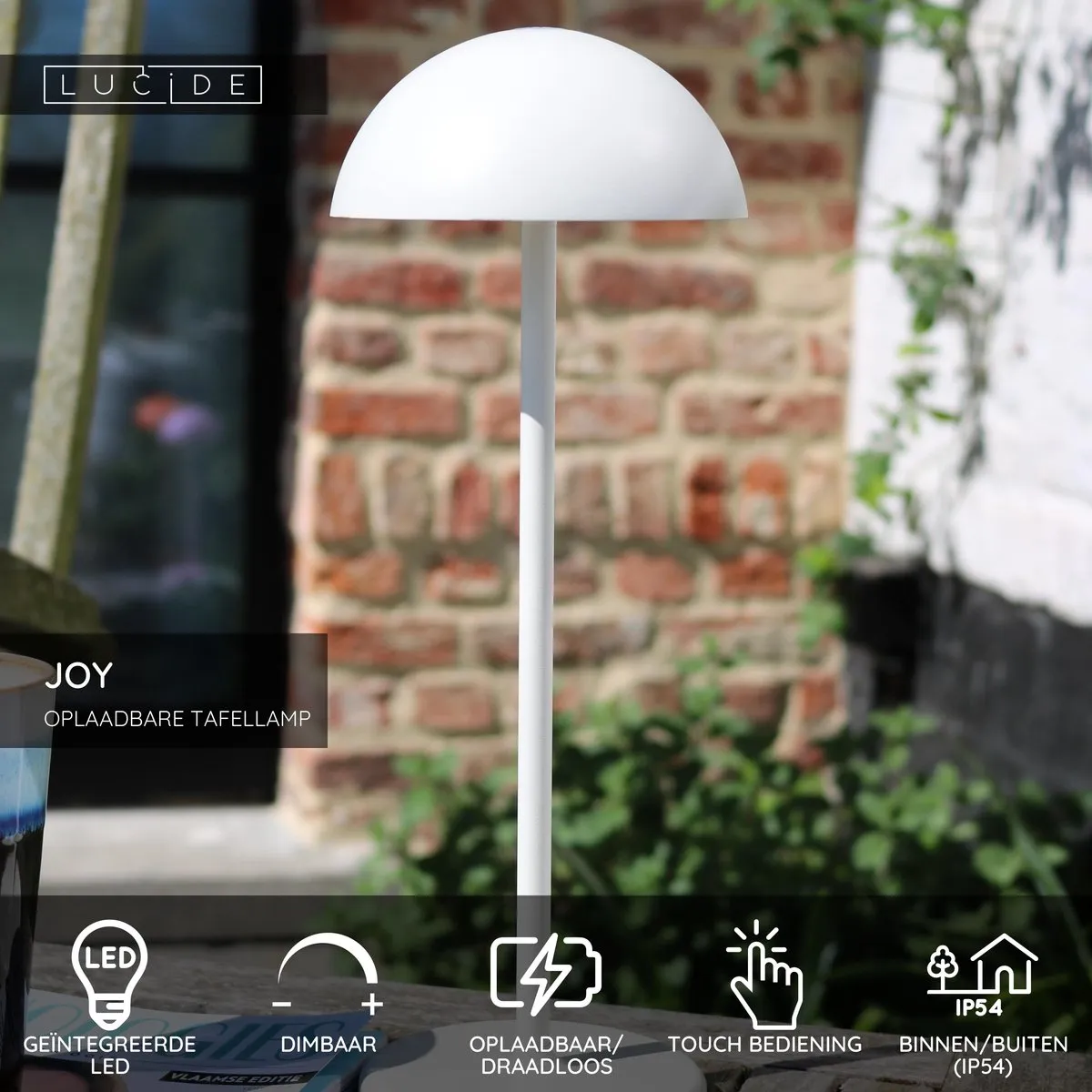 Lucide JOY Oplaadbare Tafellamp - Ø12cm LED 3000K Wit