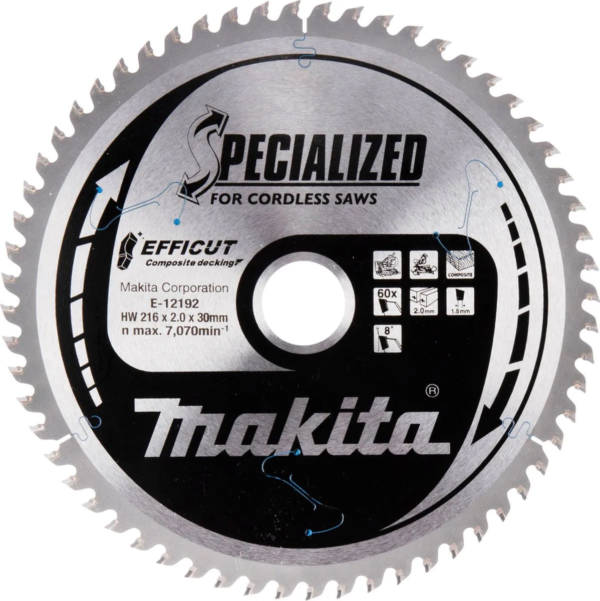 Makita E-12192 Afkortzaagblad WPC 60T - Ø216mm Asgat 30mm